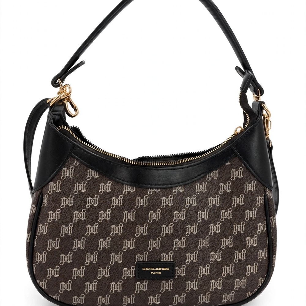 David Jones Brown Monogram Shoulder Bag with Black Trim
